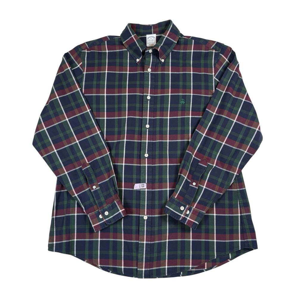 Brooks Brothers Regent Long Sleeve Plaid Button Down Shirt Men's XL Blue Red